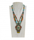 ANTIQUE SILVER NEPALESE NECKLACE -TURQUOISE CORAL